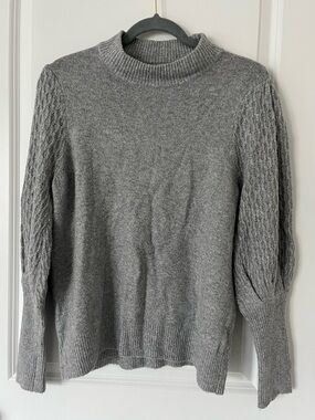 Joseph A Medium Gray Mock Neck Long Sleeve Sweater with Puffed Sleeves